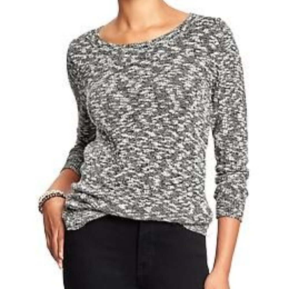 Old Navy Women's Size XL Pullover Crewneck Sweater Cable Knit Black Marled